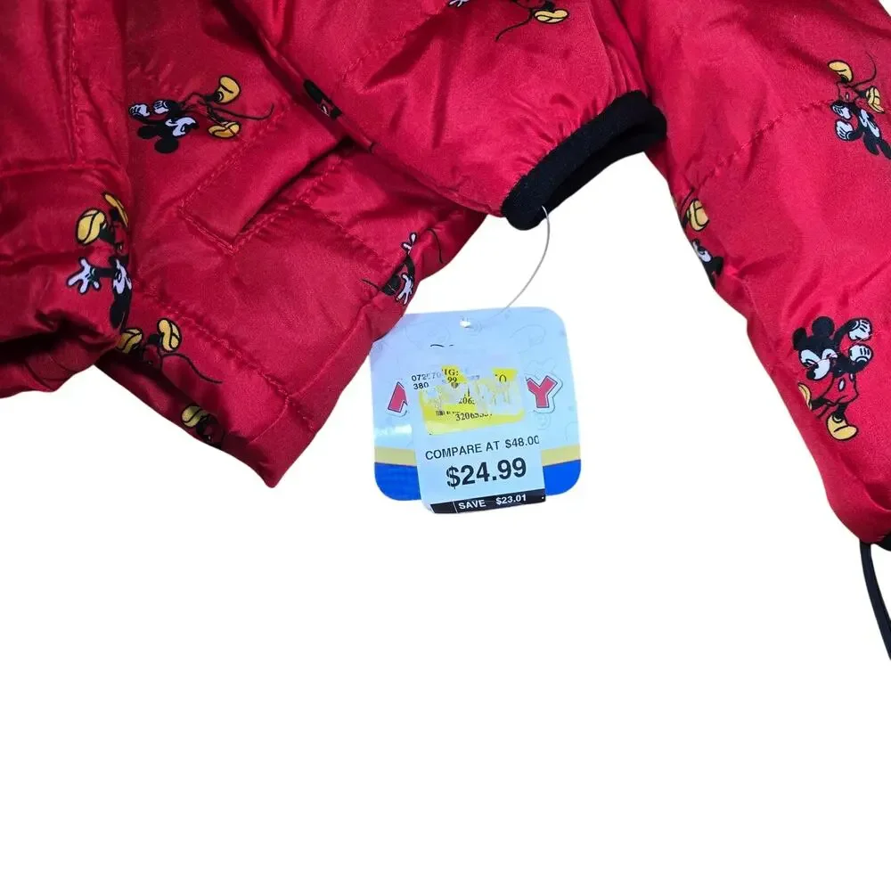 Twin Disney Junior Mickey Mouse Hooded Ear Puffer Jacket 2T Girl's Red New!!!